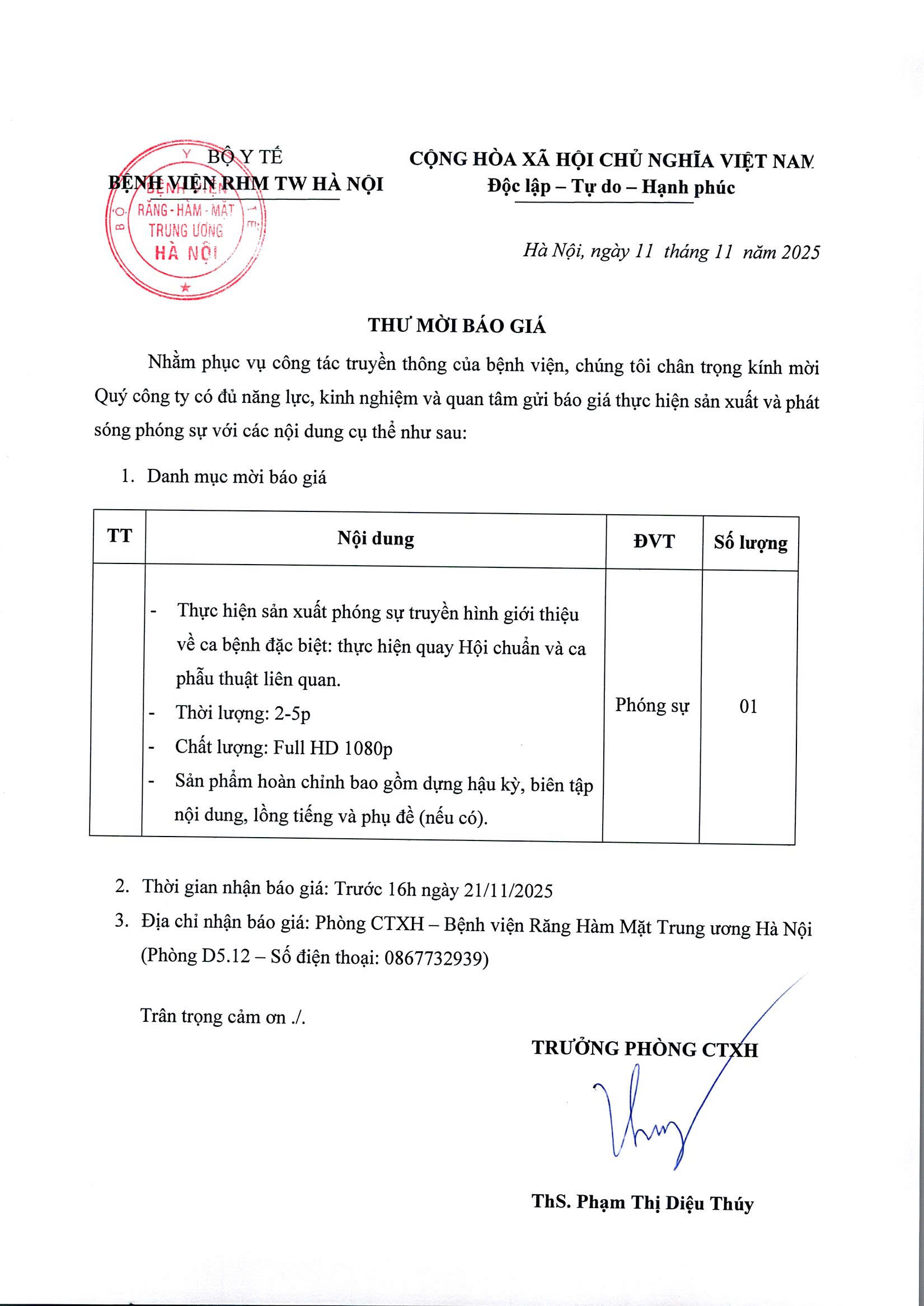 THƯ MỜI BÁO GIÁ TRUYỀN THÔNG T11.2025